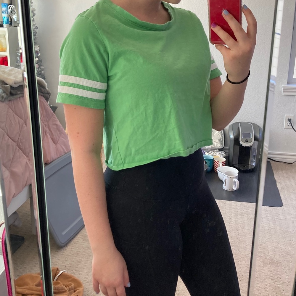 Green and White Crop Top